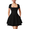 Square Neck Ruffled High Waist A-line Dress