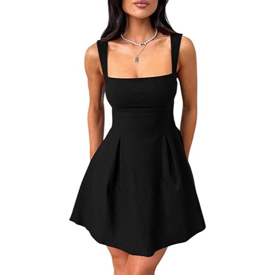 Square Neck Backless Bow A-line Mini Dress